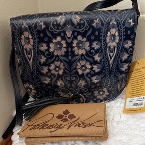 Patricia Nash Brinlee Folklore Blue Leather Saddle Crossbody